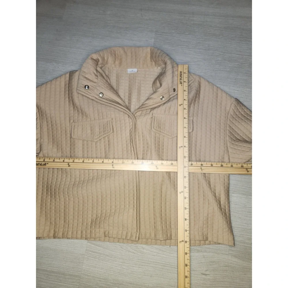 Toppies Tan Quilted Cropped Jacket Snap Collar Utility Pockets Camel‎ Beige L